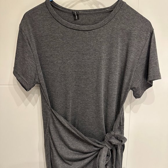 Front Knot T-Shirt Dress - Dark Grey - Picture 2 of 3